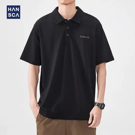hansca字母刺绣纯棉短袖POLO衫男款2025新款夏季宽松透气翻领上衣商品大图