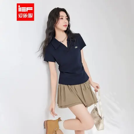 IEF/爱依服2025夏季新款韩版简约纯色休闲风通勤百搭正肩短袖上衣图片