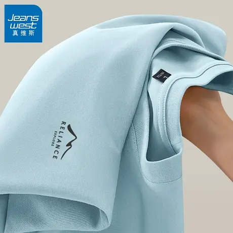 GV真维斯重磅纯棉长袖t恤男春秋季新款男士美式山系浅蓝色体恤衫B商品大图