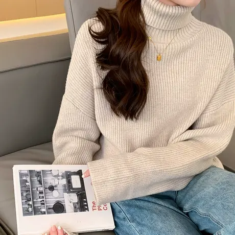 秋冬季2023年新款两翻领宽松毛衣女长袖内搭洋气设计感针织衫加厚图片