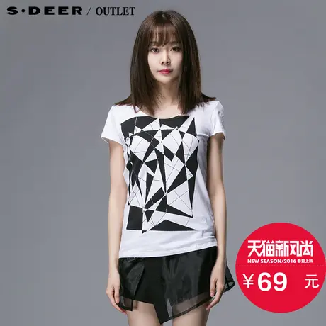 s.deer圣迪奥专柜正品女装现代感几何印花T恤S14280166图片