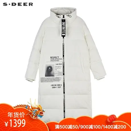 sdeer 圣迪奥休闲时尚高领撞色字母抽绳织带长款羽绒服S18482464图片