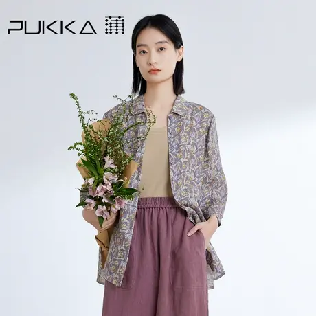 蒲PUKKA 法式田园印花衬衫女夏装新款亚麻宽松翻领上衣商品大图