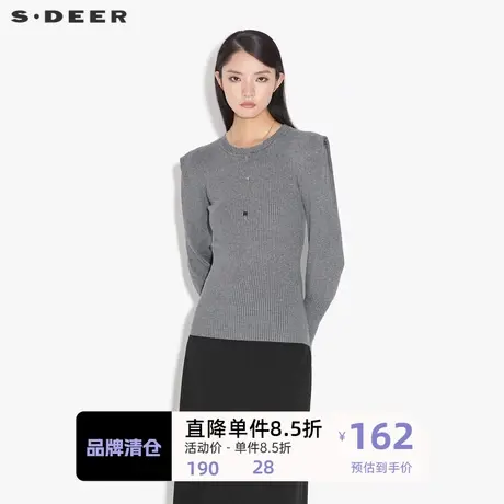 sdeer圣迪奥女装复古文艺圆领泡泡袖针织衫S21363538图片