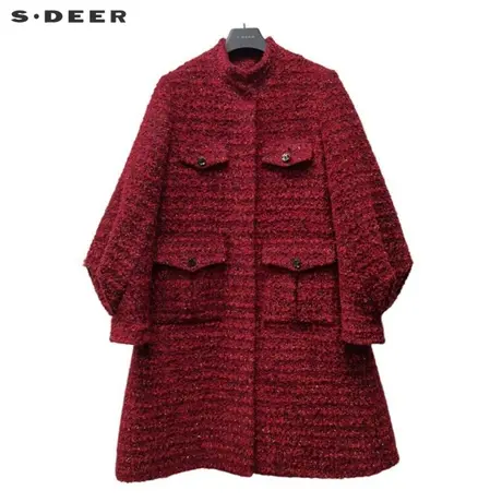 【直播间专属】sdeer圣迪奥小香风立领泡泡袖长款羽绒服S224Z2428图片