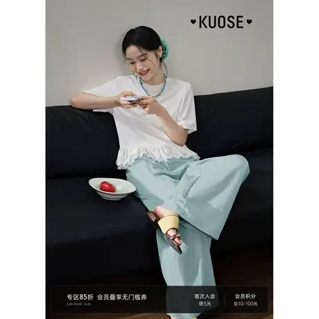 阔色蕾丝网纱花边拼接白色上衣女2025夏季新款正肩短袖宽松T恤图片