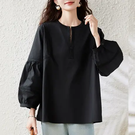 早秋新款七分袖雪纺衬衫女宽松加肥大码女装胖MM洋气显瘦长袖上衣商品大图