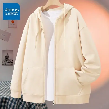 KV真维斯美式连帽卫衣女春秋季韩系慵懒风春秋外套杏色开衫卫衣女商品大图