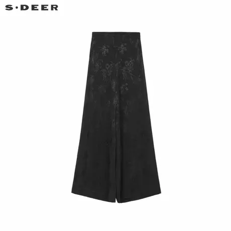sdeer圣迪奥女装复古高腰印花新中式阔腿长裤S242Z0804图片