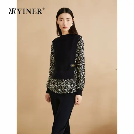 【木兰花系列】YINER音儿秋季假两件美丽诺羊毛针织衫图片