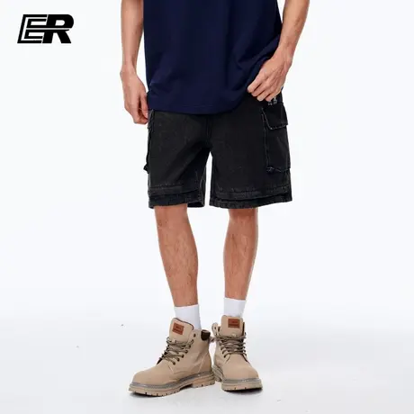 ER美式潮牌休闲牛仔短裤情侣夏季户外登山宽松多口袋工装五分中裤图片