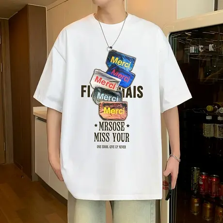 重磅纯棉短袖T恤男夏季2025新款美式休闲宽松上衣薄款透气体恤衫商品大图