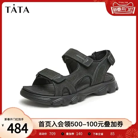 Tata/他她2024夏商场同款时尚百搭休闲凉鞋男新款27B15BL4商品大图