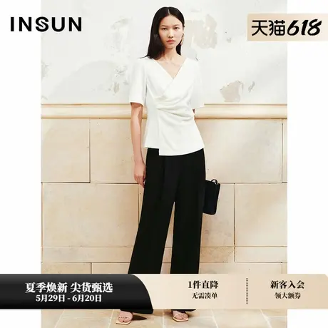 INSUN恩裳专选夏季V领斜门襟捏褶设计上衣商品大图