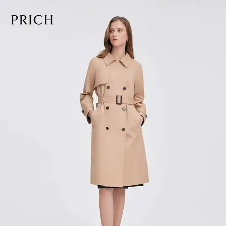 PRICH复古英伦风风衣2025春季新款双排扣收腰翻领外套女商品大图