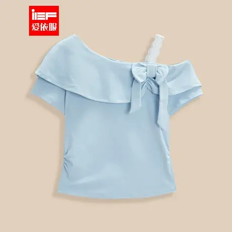 IEF/爱依服2025夏季新款法式温柔小女人气质荷叶边设计斜露肩上衣图片