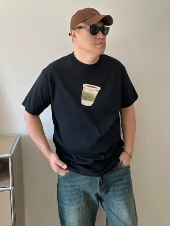 DAEVU夏季新款大码男装趣味咖啡杯潮胖子加肥加大圆领男士短袖t恤商品大图