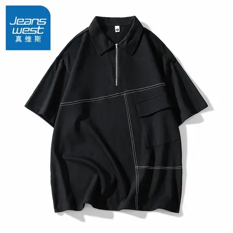 N5真维斯短袖T恤男2025夏季新款时尚翻领拼接男士宽松男装上衣服图片