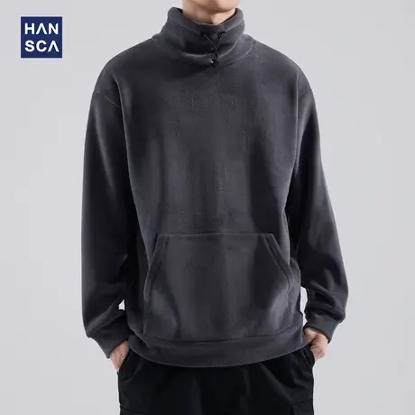 hansca摇粒绒半高领套头卫衣男2023新款加厚秋冬季宽松长袖上衣潮图片