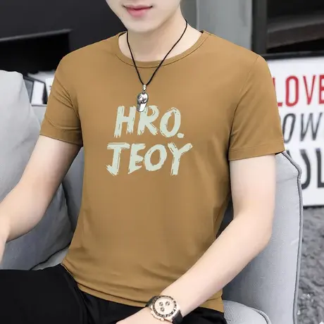 莫代尔男士短袖t恤夏季冰丝凉感圆领潮牌印花半袖透气速干上衣服商品大图