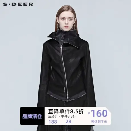 sdeer圣迪奥女装高领印花拼接短款小香风外套女S20382204图片