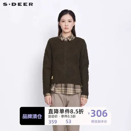 sdeer圣迪奥女装学院风翻领格纹衬衫两件字母毛衣S21383519图片