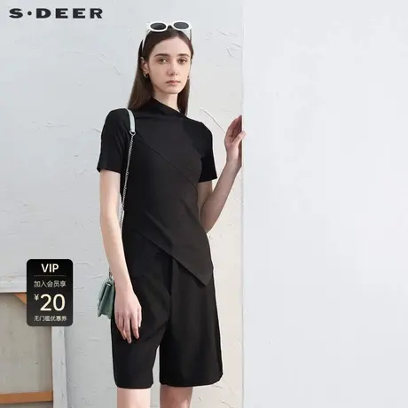 sdeer圣迪奥女装复古法式拼接不规则修身T恤S24260111图片