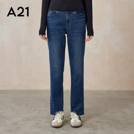 A21女装合体弹力高腰小直筒牛仔九分裤春夏季新款vibe美式牛仔裤图片