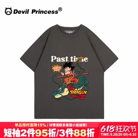 无性别穿搭日系街头风卡通潮牌深灰色短袖t恤女大版超火正肩上衣商品大图