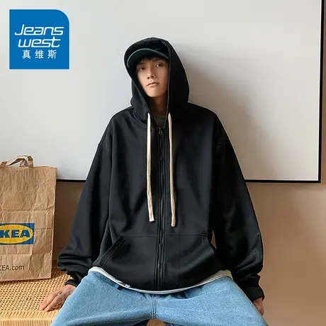 N5真维斯男士开衫卫衣2025秋季新款美式情侣宽松男生春秋连帽外套商品大图