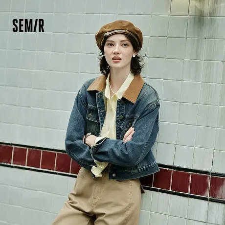 森柔牛仔|森马小个子牛仔外套女短款翻领做旧衣服秋复古街头夹克商品大图