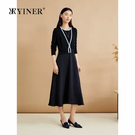 【美丽诺羊毛】YINER音儿秋季法式开衫式假两件连衣裙商品大图