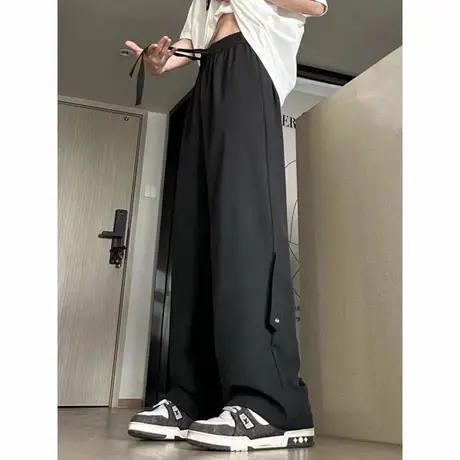 纯色裤子男夏季2025新款宽松直筒阔腿裤美式高街设计感扣子休闲裤商品大图