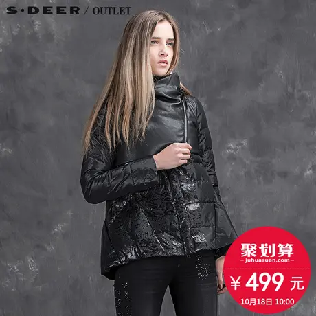 sdeer圣迪奥2018冬装时尚加厚防风PU拼接白鸭绒羽绒服女S15482424图片