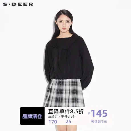 sdeer圣迪奥女装休闲披肩系带松紧长袖衬衫S21360522🍼商品大图