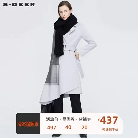 sdeer圣迪奥女装休闲平驳领印花收腰不规则毛呢大衣S20481829🐀商品大图