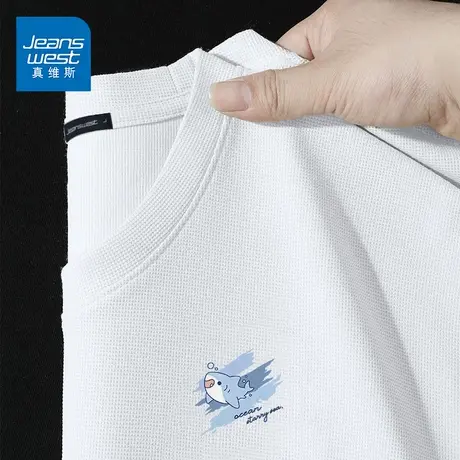 GV真维斯华夫格短袖t恤男士夏季潮牌五分半袖宽松休闲体恤上衣服D图片