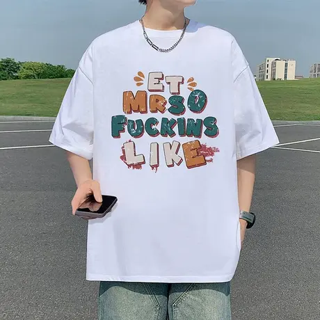 美式设计感复古卡通印花短袖T恤男夏季2025新款百搭打底衫上衣服图片