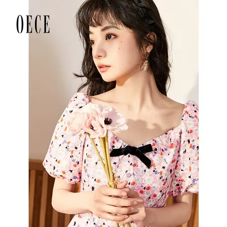 Oece复古小碎花连衣裙夏装新款女气质法式裙子图片