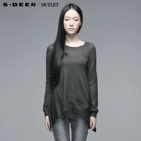 sdeer圣迪奥女装纯色不规则摆休闲针织衫毛衣3383548图片
