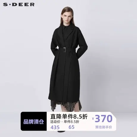 S·DEER圣迪奥女装通勤风西装领拼接收腰长款风衣S21381811图片