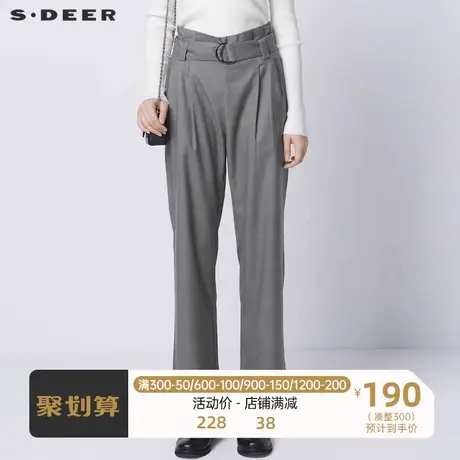 sdeer圣迪奥女装OL风休闲系带高腰直筒九分裤S21360822图片