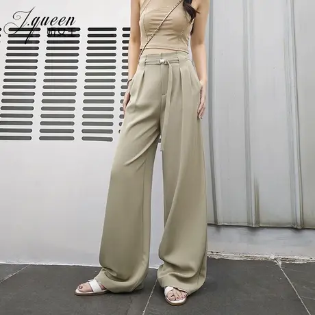 灰色阔腿裤女高腰垂感春夏季新款宽松显瘦休闲直筒西装拖地长裤子商品大图