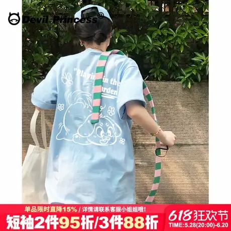 夏季新款baby蓝短袖t恤女ulzzang可爱风韩系宽松超好看百搭上衣潮商品大图