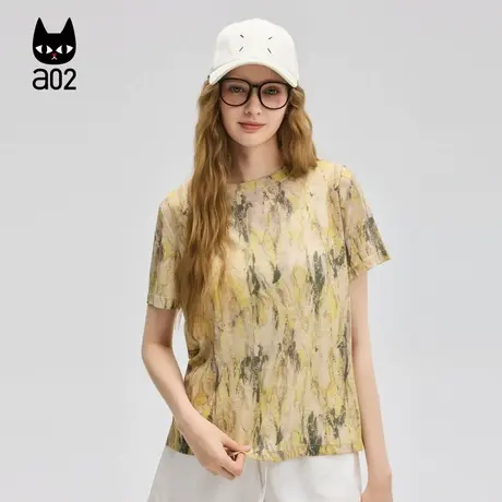 a02超薄针织短袖女T恤2025新款夏季宽松圆领设计感上衣通勤穿搭图片