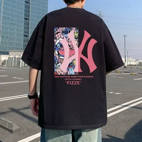 短袖T恤男夏季新款大码宽松休闲半袖重磅纯棉潮牌圆领男生体恤衫商品大图