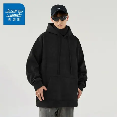 N5真维斯男士连帽卫衣2025秋季新款美式宽松男生春秋重磅扎染帽衫图片