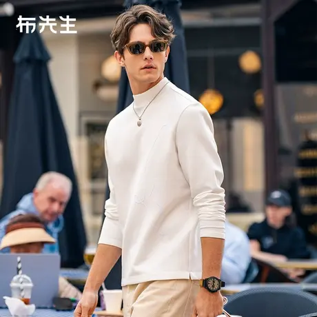 MrBu布先生小高领加厚T恤2025早春植绒印花男士长袖KT15773图片