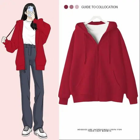 回力连帽卫衣女春秋季2025新款小个子宽松显瘦拉链开衫外套上衣Z1商品大图