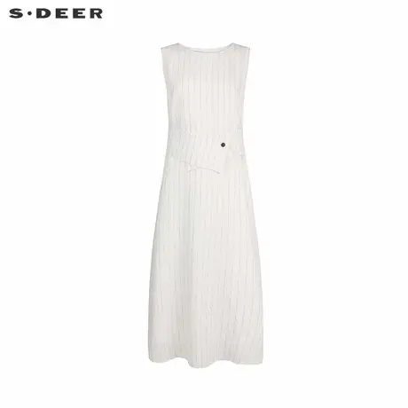 sdeer圣迪奥女装25年新品OL风圆领收腰条纹无袖连衣裙S252Z1262商品大图
